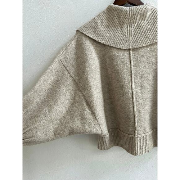 Robbi & Nikki Wool Blend Tan Cropped Toggle Sweater Jacket Balloon Sleeves XS - Picture 8 of 11